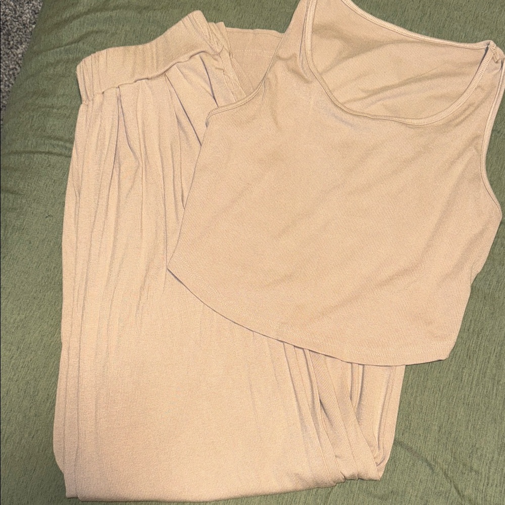 Beige Sleeveless Top and Pants Set